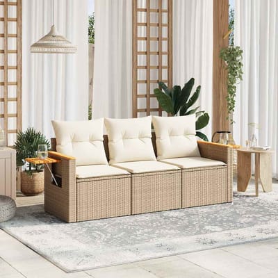 vidaXL - 3-delige - Loungeset - met - kussens - poly - rattan - beige