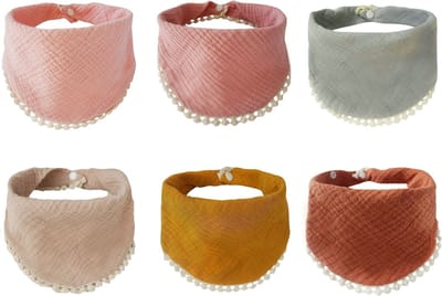 6 stuks - Hydrofiele Bandana Slabbetjes Meisje Franjes - Roze Geel - Beige