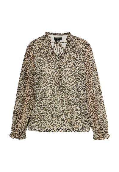 Faina Blouse met leo-print Dames Lichtbeige veelkleurig