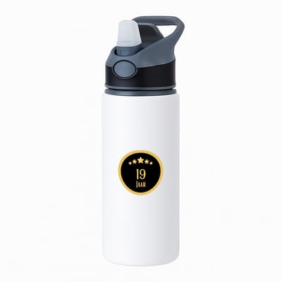 Hacebo® - 19 jaar waterfles met rietje zwart - iemand die 19 jaar is geworden of 19 jaar lang een relatie hebben of getrouwd zijn - verjaardagscadeau - verjaardag - cadeau - kado - geschenk - gift - relatie - water fles - 650ML