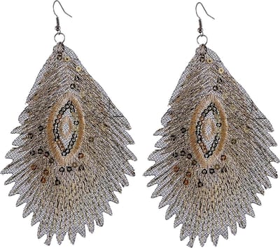 Behave - Oorbellen - geborduurde print - champagne goud en zilver - pailletten lovertjes