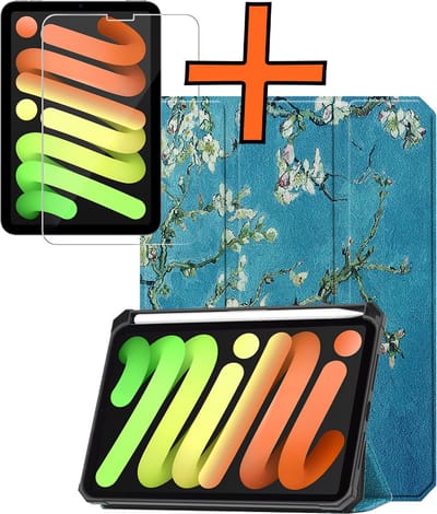 Hoesje - Geschikt voor Apple iPad Mini 7 (2024) - 8.3 inch - 7e Generatie - Met Screenprotector - Trifold Bookcase - Hard Cover Case - Met Uitsparing Geschikt voor Apple Pencil - Hardcover Book - Tablet Hoes - Bloesem
