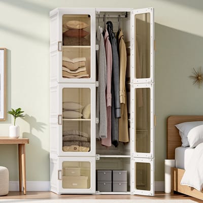 Draagbare kledingkast, opvouwbare multifunctionele kast voor woonkamer en slaapkamer, wit PP
