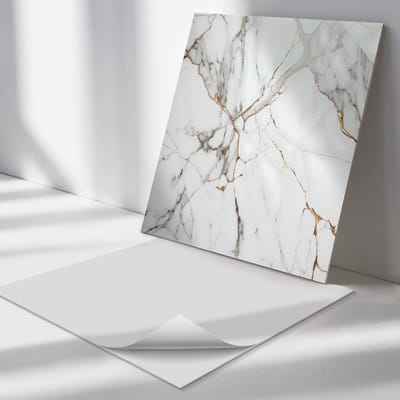 Wallfluent Vinyl Tegels - Elegant Marmerpatroon Vinyl Vloer Tegels - 30 cm x 30 cm - Wit PVC Tegels - Set van 9 - Vierkant PVC Tegels - Texturen Plaktegels - Zelfklevende Vinyltegels - Plaktegels Keuken en Badkamer