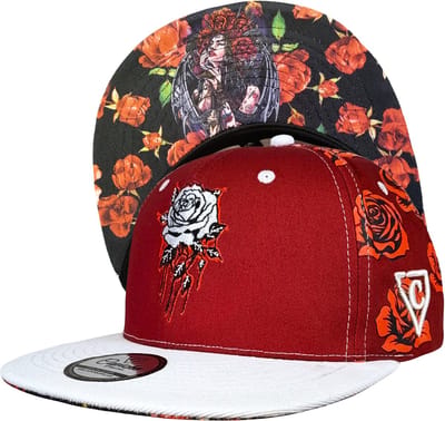 Capiche® Snapback Pet – Rozen – Rode Roos Patroon & Wit – Verstelbaar met Druksluiting – Pet Mannen – Roses