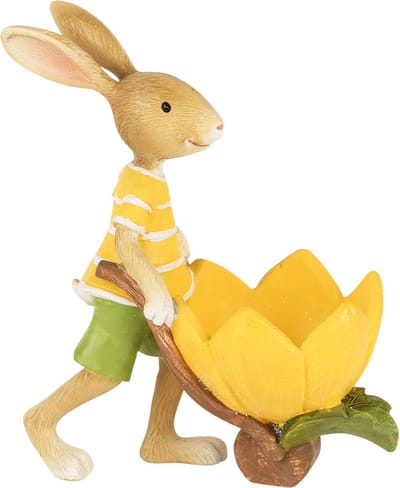 Dekoratief | Bunny m/kruiwagen, groen/geel, resina, 11x6x12cm | A250529