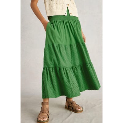 White Stuff Marissa Broderie Maxi Skirt Bright Green Maat: 18 REGULAR | Maxi Rokken Outlet | Dames | Groen