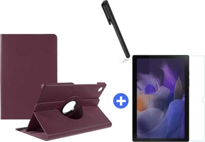 Hoesje Geschikt Voor Samsung Galaxy Tab A8 Hoes 10.5 inch 2021 draaibare hoesje - Paars + tempered glass screenprotector + stulus pen