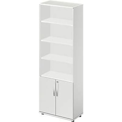 Schäfer Shop Select LOGIN combinatiekast, 4 legborden bovenaan, 2 dossierhoogtes met deuren onderaan, B 800 x D 420 x H 2240 mm, lichtgrijs/lichtgrijs