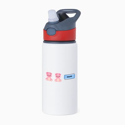 Hacebo® - Varkens met eigen naam waterfles met rietje rood - Varken - dieren liefhebbers - leuke cadeau voor iemand die van houdt van biggen - verjaardagscadeau - kado - gift - water fles - 650ML