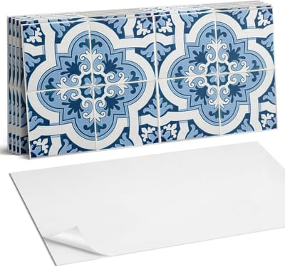 Coloray Plaktegels - Tegelpatroon met ornamenten Wandtegel Zelfklevend - 60 cm x 30 cm - Blauw Plaktegels - 6 stuks - Rechthoek PVC Tegels - Plaktegels Keuken - Zelfklevende Vloertegels Badkamer - Vinyltegels Vloer Zelfklevend - Portugese Tegels