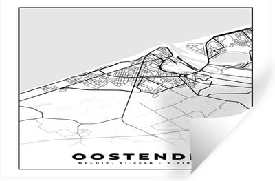 Muurstickers - Sticker Folie - Stadskaart – Plattegrond – België – Zwart Wit – Oostende – Kaart - 30x20 cm - Plakfolie - Muurstickers Kinderkamer - Zelfklevend Behang - Zelfklevend behangpapier - Stickerfolie