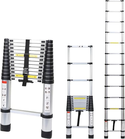 Telescoopladder Aluminium - Uittrekbare Ladder - Klus Klussen - Afneembare Haak - 3.8 Meter - Zilver