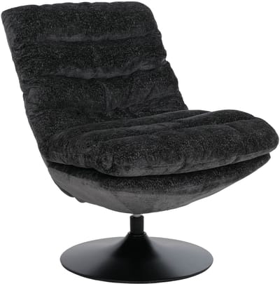 Loungestoel MCW-Q29, cocktail-/gestoffeerde-/relaxstoel, draaibare stoel, chenille (470 g/m²), Oeko-Tex, staal ~ donkergrijs