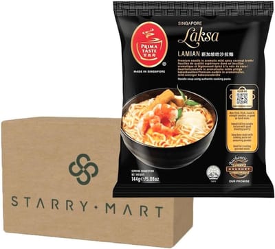 Prima Taste Laksa Lamian 12 x 144 g - Authentieke Singapore Laksa Noedels | Pittige Kokos Soep met Aromatische Kruiden & Specerijen | Premium Lamian Noedels – Romig, Pittig & Vol Smaak | Aziatische Instant Soep met Kajal Sticker