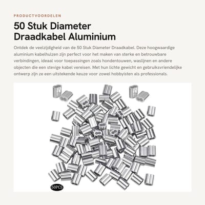 Dailygoods- Draadkabel 50 Stuks - Aluminium Kabeldraad - Zilveren Krimpring-Hulsklem - Geschikt voor Hondentouw/Waslijn - Diameter 8 mm - Laag Gewicht/Hoge Prestaties - Staaldraad
