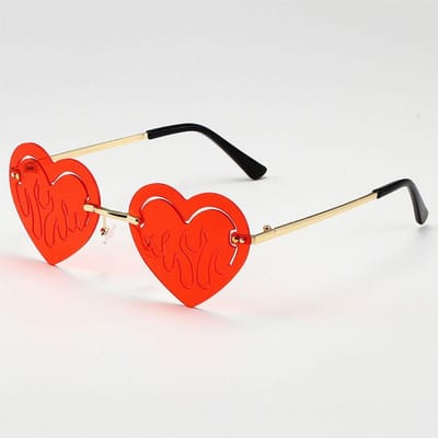 Hartvormige Randloze Zonnebril Dames Heren Rond Vintage Elektrocardiogram Zonnebril Metalen Glazen Oogbescherming Unisex Gold