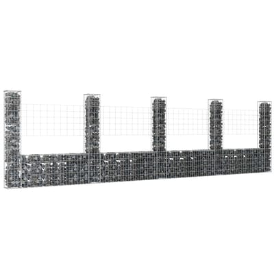 vidaXL - Schanskorf - U-vormig - met - 5 - palen - 500x20x150 - cm - ijzer
