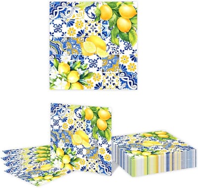 20 Stuks Citroen Papieren Servetten Blauw Geel Wegwerp Servetten Decoratief voor Feesttafel en Lunch Accessoires
