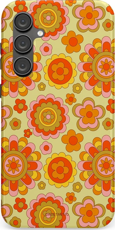 Casetastic Hoesje Geschikt voor Samsung S23 FE - Stijlvolle Beschermende Duo-layer Case - Retro Oranje Bloemen