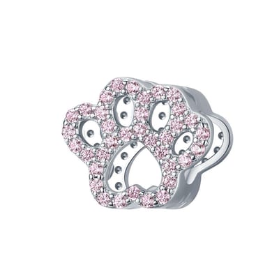 Poot hond beer roze zirkonia bedel | bedels voor armband | dog paw pink zirconia bead | Zilverana | geschikt voor alle bekende merken | 925 zilver | moederdag