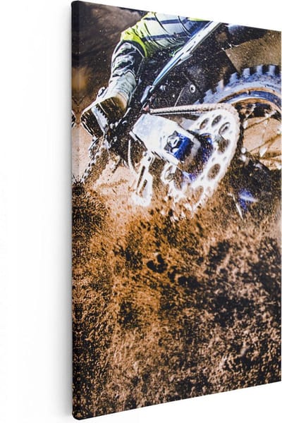 Artaza Canvas Schilderij Motor - 20x30 cm - Klein - Wanddecoratie Modder - Muurdecoratie Actie - Schilderijen Op Canvas