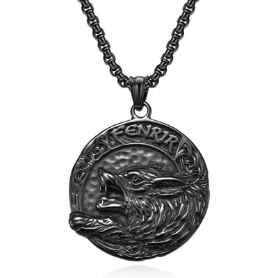 Collier vintage style nordique loup en acier inoxydable pour accessoires black