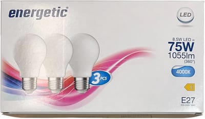 15 x Energetic LED lamp E27 fitting A60 8.5 W (75w) Wit Licht (4000K) 1055 Lumen Mat Glas