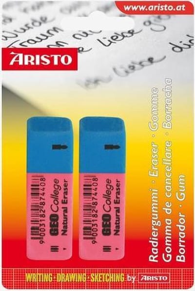 Aristo gum - GEOCollege - rood/blauw - 56x19x8mm - 2 stuks op blister - AR-87440B