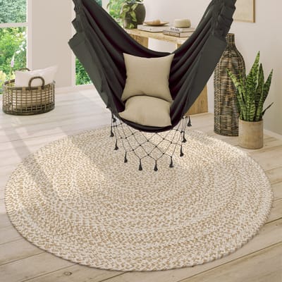 Paco Home Vloerkleed Rond Woonkamer Jute Boho Ethno Handgemaakt Natuurlijk Vloerkleed 120 cm Rund