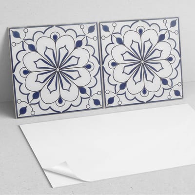 Coloray Wandpanelen Zelfklevend - Keramisch patroon met bloemenmotief PVC Wandpaneel - 100 cm x 50 cm - Blauw Wandbekleding Zelfklevend - 1 stuk - Texturen Wandpanelen Zelfklevend - Wandbord Keuken - Wandpaneel Badkamer