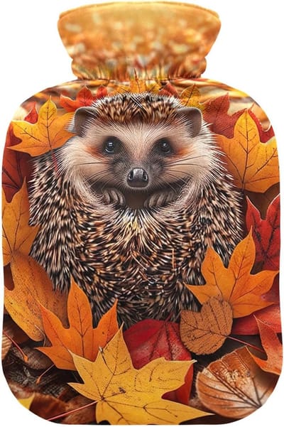 Warmwaterkruik 2 liter met fluwelen hoes, afneembaar, voor warm en koud kompres – herkenbaar met Autumn Leaves-design