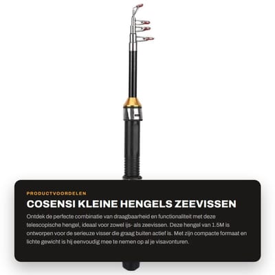 Dailygoods- Hengel Mini Telescopisch 1,5M - Zeevissen - Aashengel - Lichtgewicht - Antislip Handvat - Slijtvast Materiaal - Vishengel