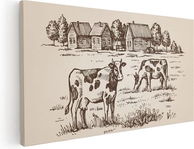 Artaza Canvas Schilderij Koeien - 40x20 cm - Klein - Wanddecoratie Landschap - Muurdecoratie Boerderij - Schilderijen Op Canvas Natuur