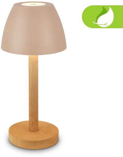 BRILONER Serina Wood – LED Tafellamp oplaadbaar – dimbaar met touch – warm wit licht – voor binnen und buiten – IP44 spatwaterdicht – beige-hout – Ø13,5 x 30 cm