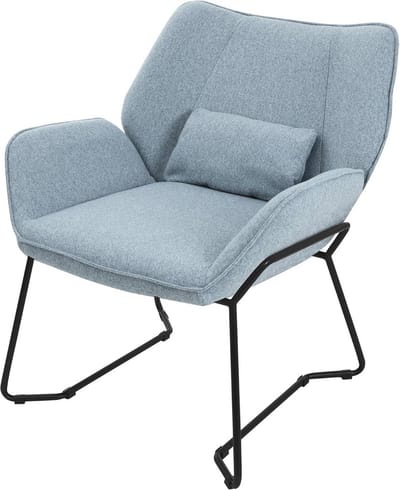 Blauwe loungestoel relaxfauteuil met linnen bekleding en zwarte metalen poten - Ergonomische vleugelstoel voor woonkamer