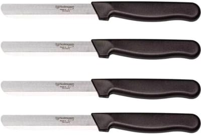 Solingen - Allround Tafelmes Set 4-delig – Microkartel Broodmes en Smeermes in Één – RVS Tafelmes met Brede Smeerkant – Professioneel Keukenmes Made in Germany – Zwart – 21,5 cm – Geschikt voor Brood Groenten Boter - Vlees mes - Dagelijks Gebruik