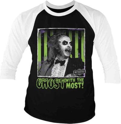 Beetlejuice Raglan top -S- Ghost With The Most Zwart/Wit
