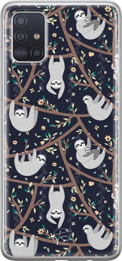Hoesje geschikt voor Samsung Galaxy A51 - Luiaard - Soft Case - TPU - Print - Zwart - Mooie Telefoonhoesjes