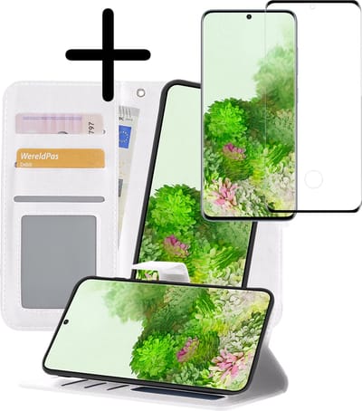 Hoesje 2 in 1 - Geschikt voor Samsung Galaxy S20 - Met Screenprotector - En Uitneembare Hard Cover - Bookcase - Wallet Case - Met Pasjeshouder - Book Case - Uitneembaar - Pashouder - Kunstleer - Wit