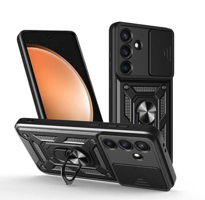 MobyDefend Hoesje - Geschikt voor Samsung Galaxy S25 FE - Pantsercase Met Draaibare Ring - Zwart