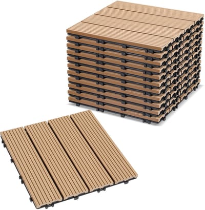 11 stuks WPC-terrastegels met drainage en kliksysteem voor tuin- en balkonvloeren 30x30cm teak