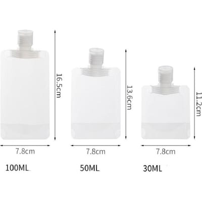 10 STUKS 30/50/100ML Reisformaat Lege Knijpzakjes Navulbare Shampoo Toiletartikelen Conditioner Lekvrij Reiszakje 30ml&Plastic