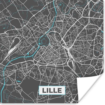 Poster Lille - Frankrijk - Plattegrond - Kaart - Stadskaart - 100x100 cm XXL