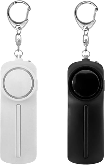 Persoonlijk alarm - Sleutelhanger met persoonlijk veiligheidsalarm - 130 dB sirene - LED-lampje - Paniekknop - Alarm - Geschikt voor vrouwen, studenten, op reis en voor bescherming tijdens nachtelijke wandelingen - Wit + Zwart