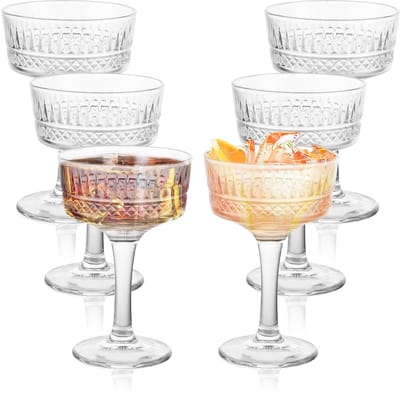 Dailygoods- Champagneschalen set van 6 - Vintage Coupéglazen - Kristalheldere Champagneglazen - Cocktailglazen - 260 ml - Hoogte 16,2 cm