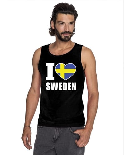 Zwart I love Zweden supporter singlet shirt/ tanktop heren - Zweeds shirt heren S