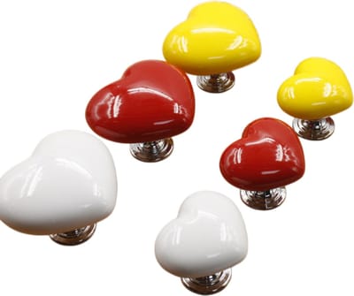 Set van 6 Hartvormige WC-Knopverlengers - Geel, Wit, Rood, Plastic, voor Badkamer Decoratie