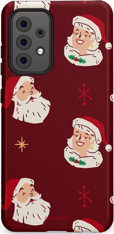 Casetastic hoesje geschikt voor Samsung Galaxy A52 (2021) 5G / Samsung Galaxy A52 (2021) 4G - Dubbellaagse bescherming - Mr. & Ms. Santa - Kerst - Fashion Case - Bordeaux Lichtgrijs Taupe