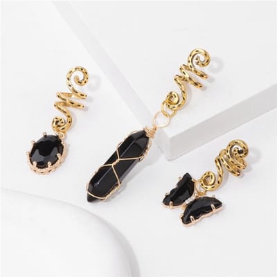 Boho Haaraccessoire - Festival Haaraccessoire - Handgemaakte Natuursteen en Kristallen Haaraccessoire - Zwart Obsidiaan